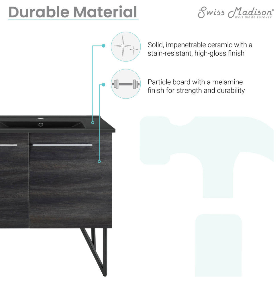 Annecy 60" Black Walnut, Double Basin Bathroom Vanity With Black Sink Top