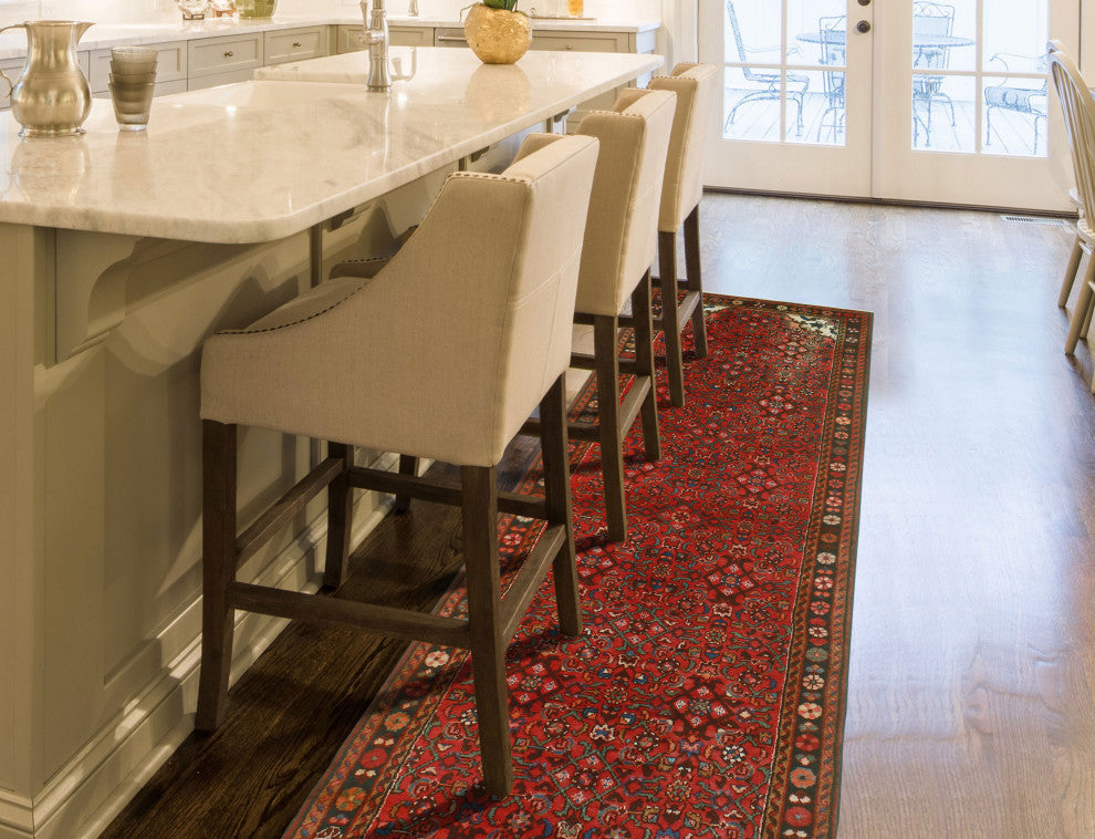 Fine Vintage Distressed Beldan Red/Charcoal Runner, 3'7x13'5