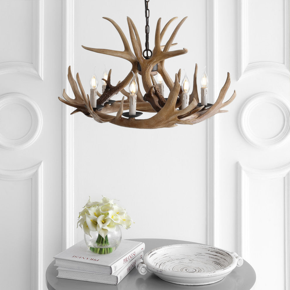 Eldora Adjustable Resin Antler 6-Light Chandelier, Width: 28.5"