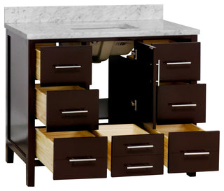 California 42" Bathroom Vanity, Chocolate, Carrara Marble
