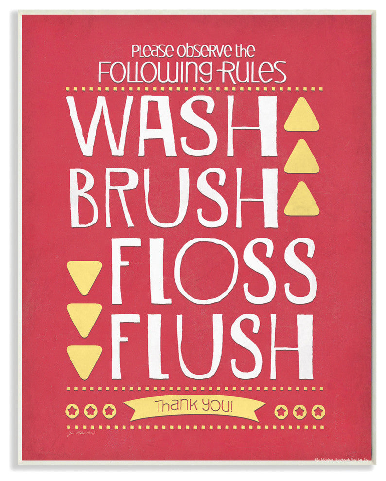 Red "Observe The Following Rules" Bathroom Art Wall Plaque