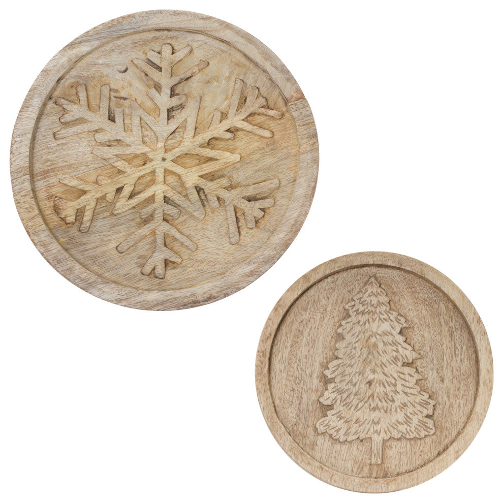Natural Wood Holiday Trivet, Set of 2