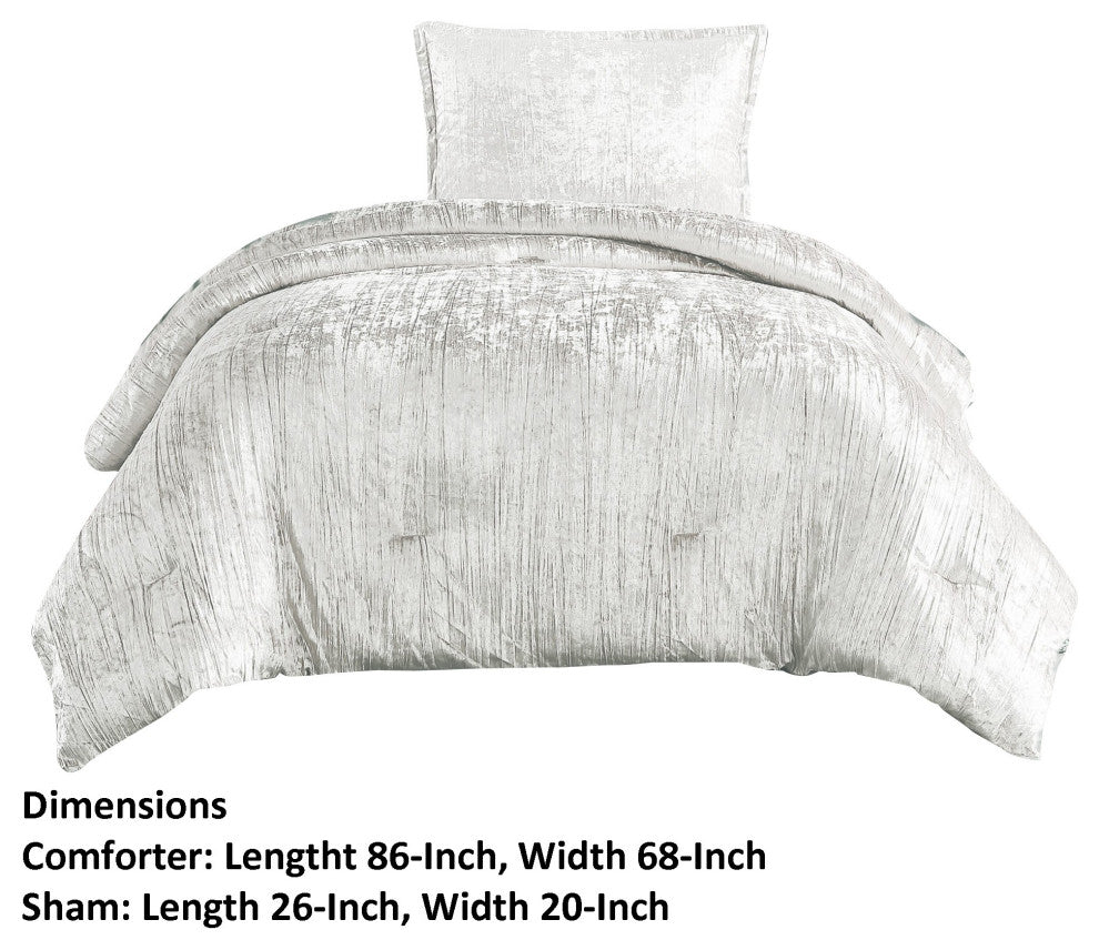 Benzara BM283889 Twin Comforter Set, Polyester Velvet Deluxe Texture, White