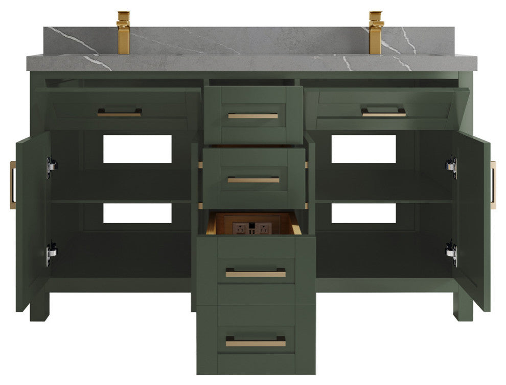Cambridge 60 Double Bathroom Vanity in Pewter Green 2" Piatra Gray