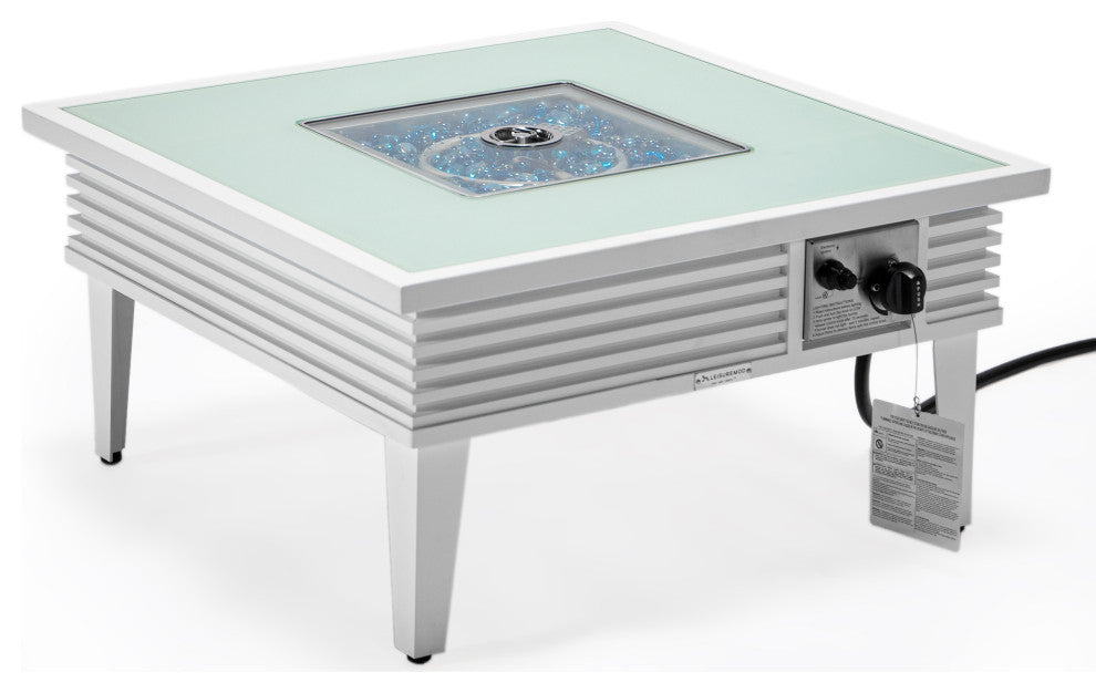 Leisuremod Walbrooke Patio Square Fire Pit Table With Aluminum Slats Frame, White