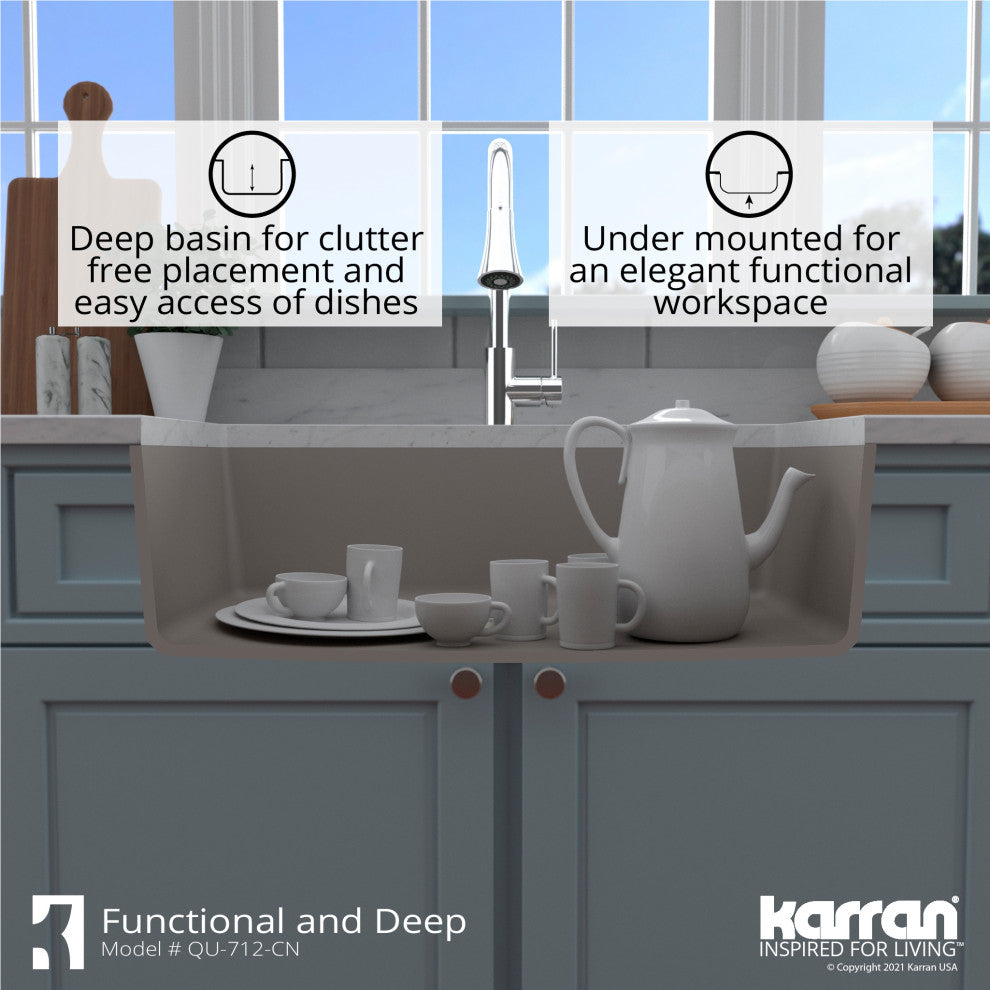 Karran Undermount Quartz Composite 32" Single Bowl Kitchen Sink, Concrete