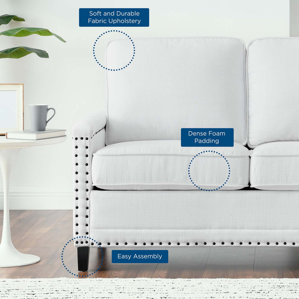 Loveseat Sofa, Fabric, White, Modern, Living Lounge Room Hotel Lobby Hospitality