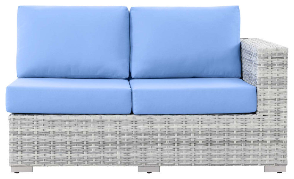 Lounge Loveseat Sofa, Rattan, Wicker, Gray Blue, Modern, Outdoor Patio Cafe