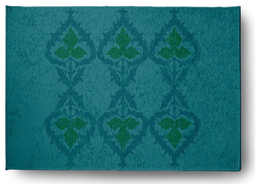 Fancy Leaves Soft Chenille Area Rug, Teal, 5'x7'
