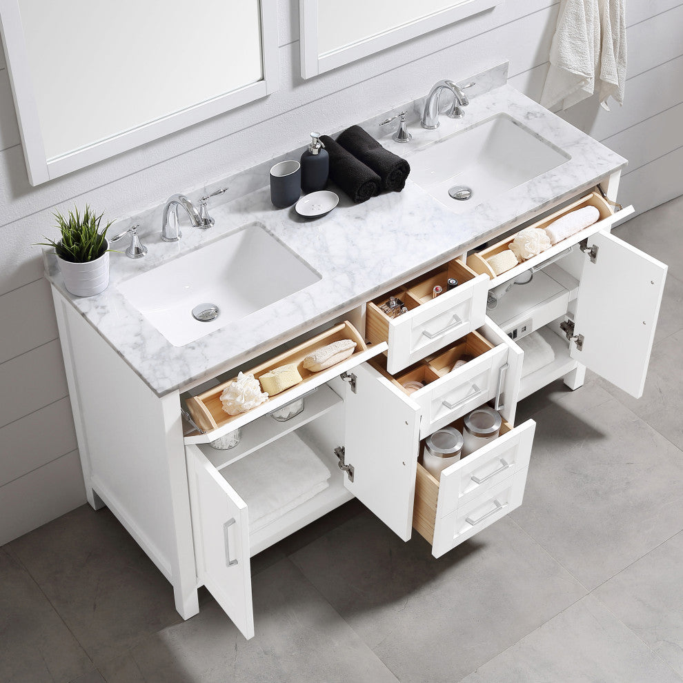 OVE Decors Tahoe Vanity, White With Carrara Marble Top, 60"