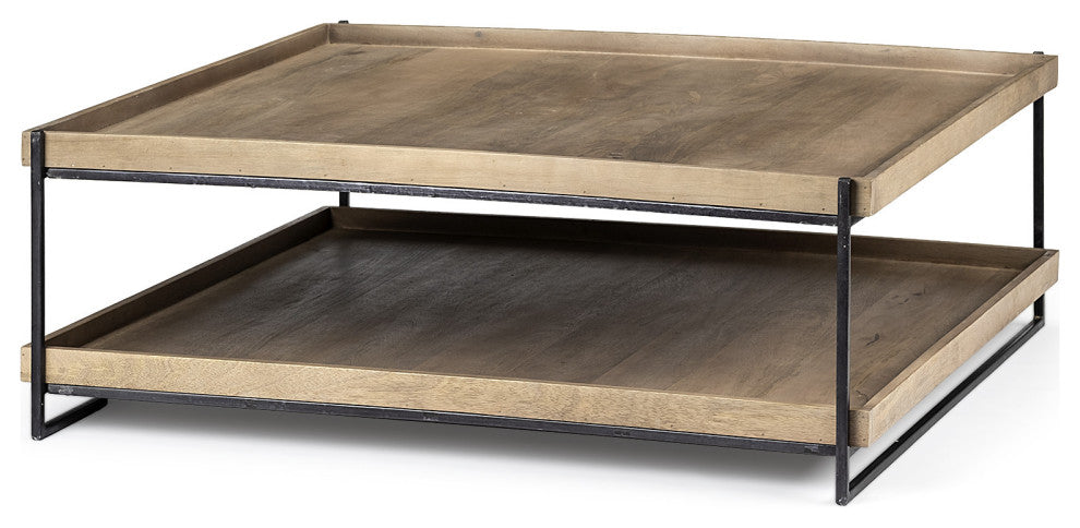 46" Natural And Black Rectangular Coffee Table With Shelf