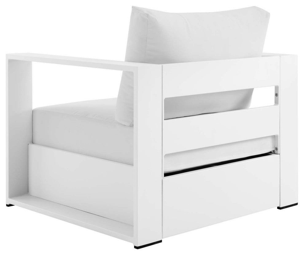 Lounge Sectional Sofa Chair Table Set, White, Aluminum, Modern, Outdoor Patio