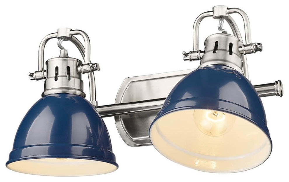 2 Light 17" Bath Vanity Light, Pewter With Navy Blue Shade