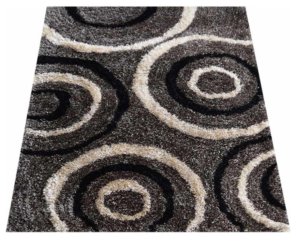 HAND TUFTED SHAG POLYESTER ECO-FRIENDLY AREA RUGS -  Gray Black Color, Geometric