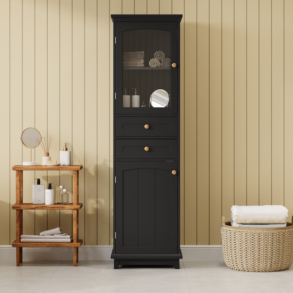 Lifestyle image showing the cabinet in a bathroom/room setting with decor.