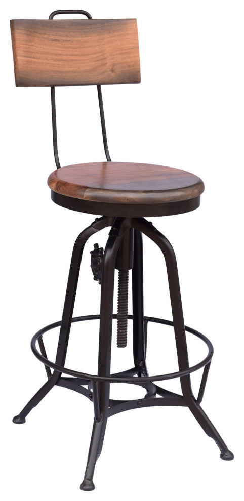 Christal Modern Industrial Acacia Wood Bar Stool