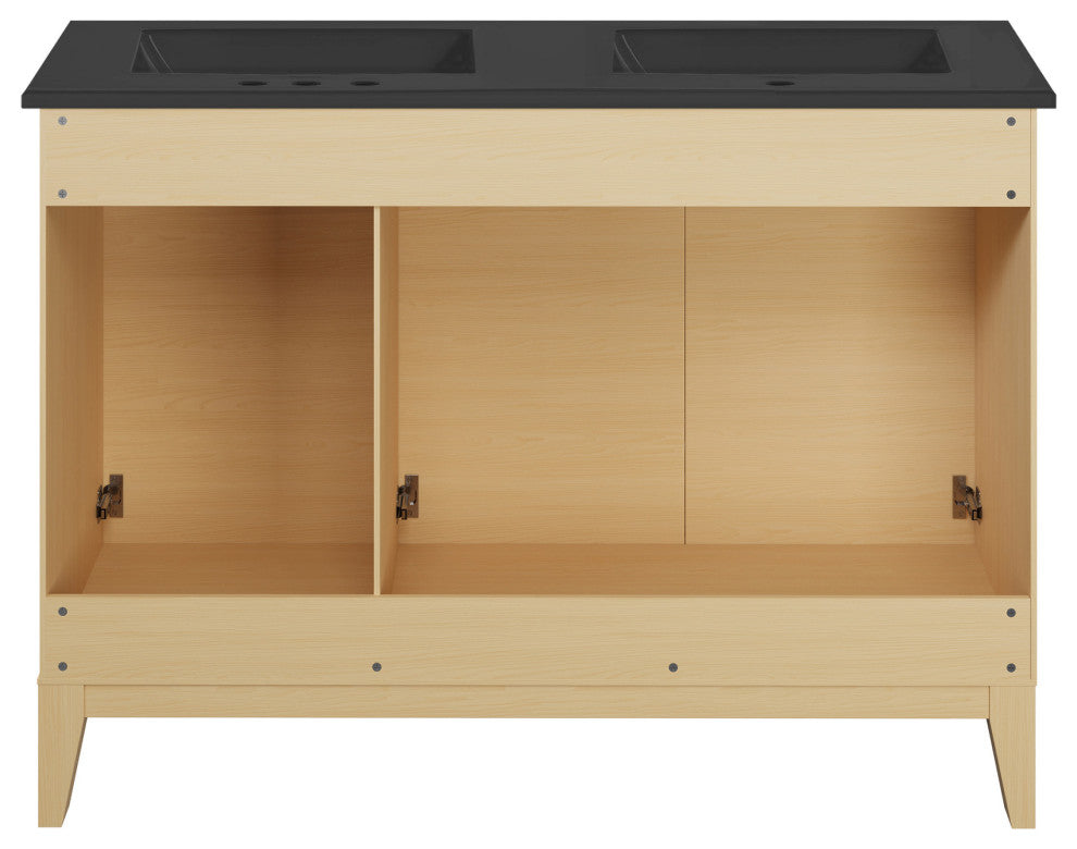 Cascade 48" Natural Oak, Double Basin Bathroom Vanity With Black Sink Top