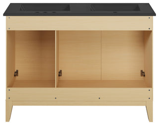 Cascade 48" Natural Oak, Double Basin Bathroom Vanity With Black Sink Top