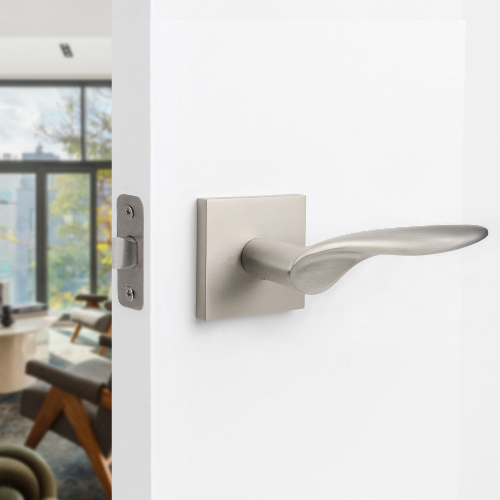 Modern Heavy Duty Designer Interior Door Lever - Lafayette Collection, Satin Nickel, Double Dummy
