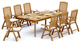 9-Piece Outdoor Teak Dining Set: 83" Rectangle Table, 8 Ashley Folding Arm Chair