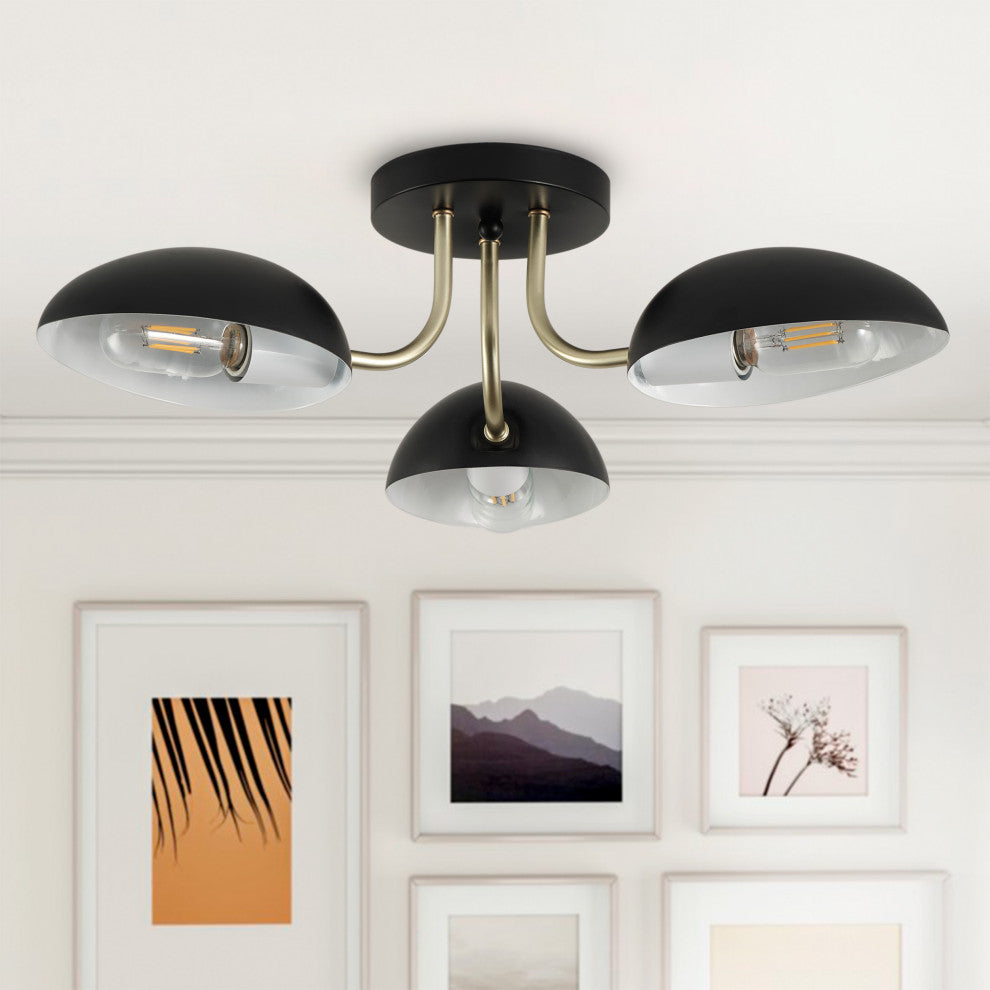 Farmhouse Matte Black 3-Light Semi Flush Mount Ceiling Light Fixture