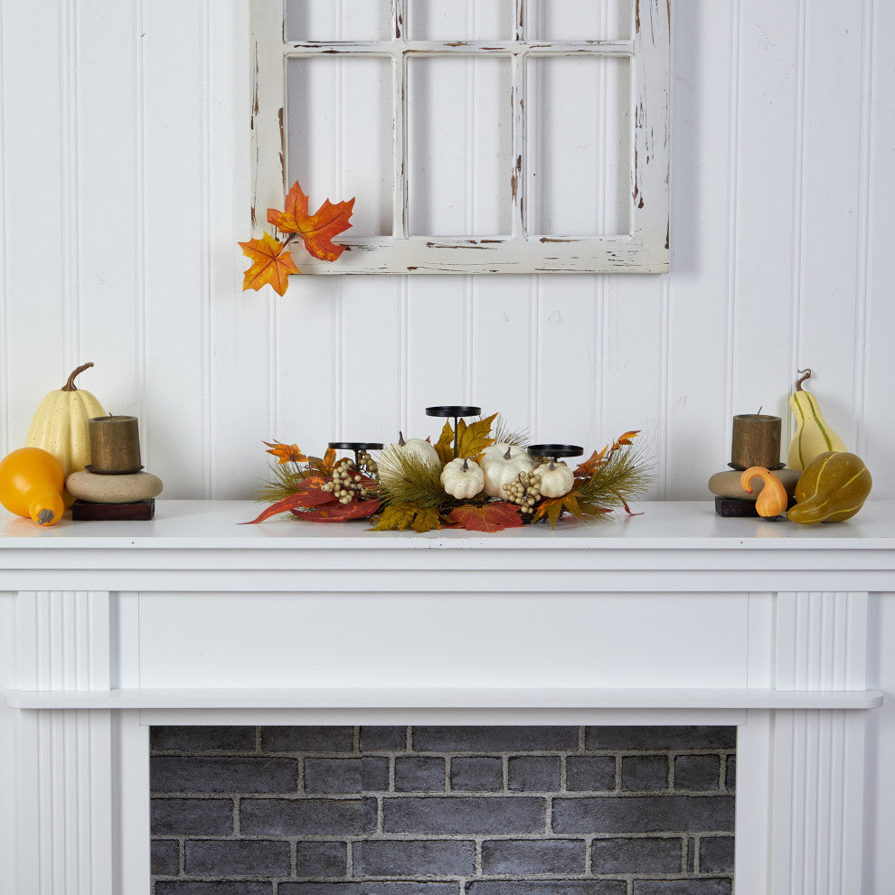22" Fall Pumpkin and Maple Leaf Autumn Candelabrum