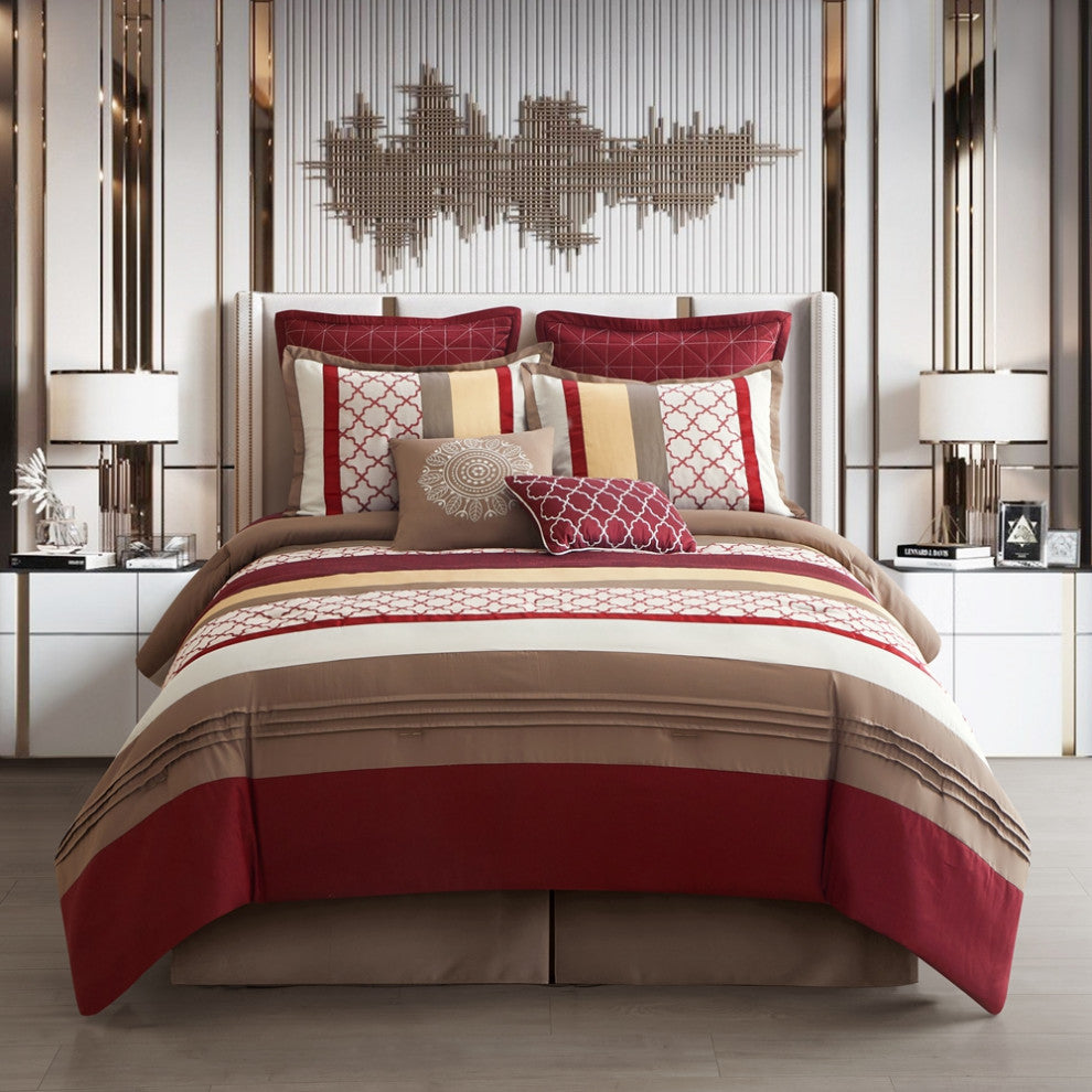 Avalon 8-Piece Comforter Set, Berry Taupe, Queen