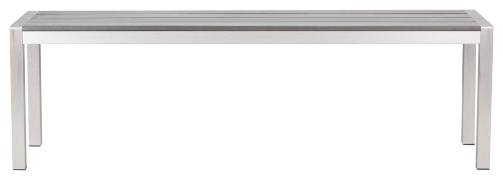 Double Bench, Aluminum, Metal, Gray, Silver, Outdoor Patio Balcony Garden