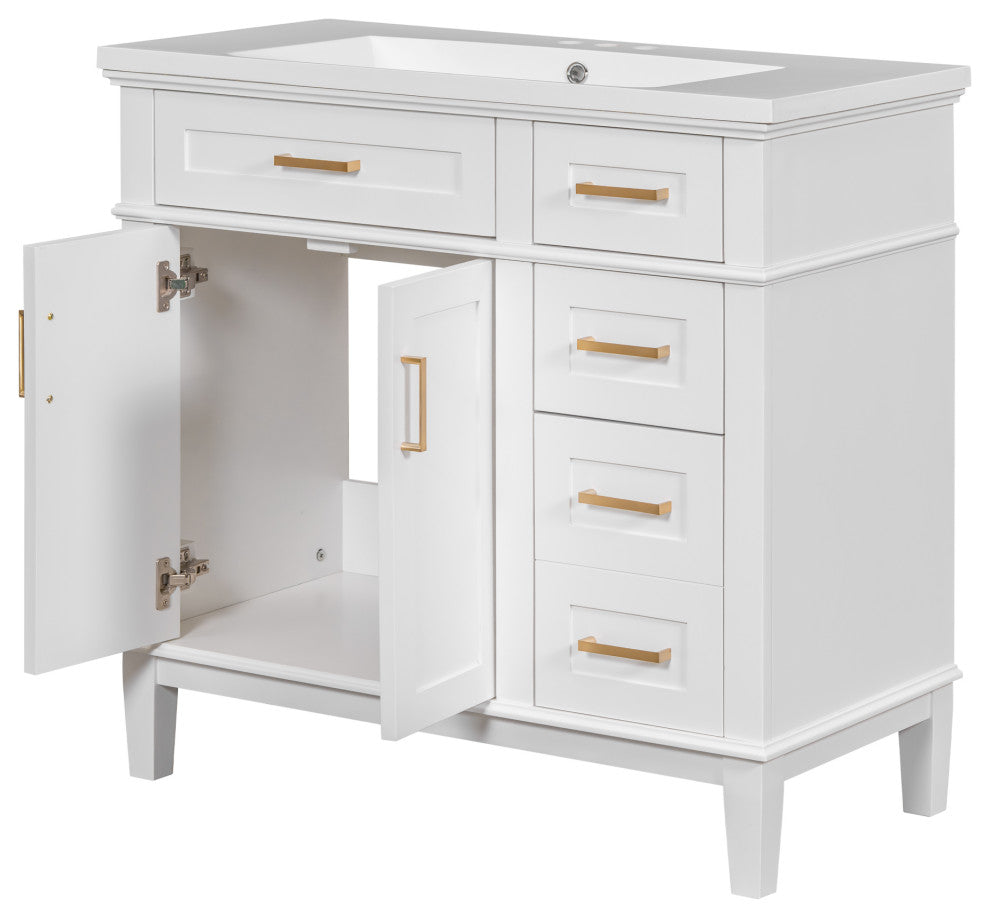 36 Inch Bathroom Vanity with Resin Sink, White