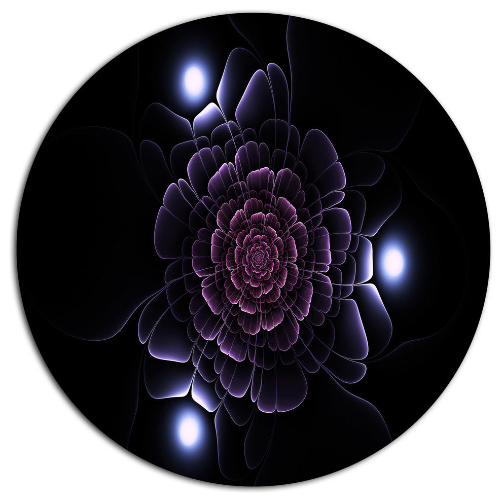Purple Fractal Flower On Dark, Flower Large Disc Metal Wall Art, 36"