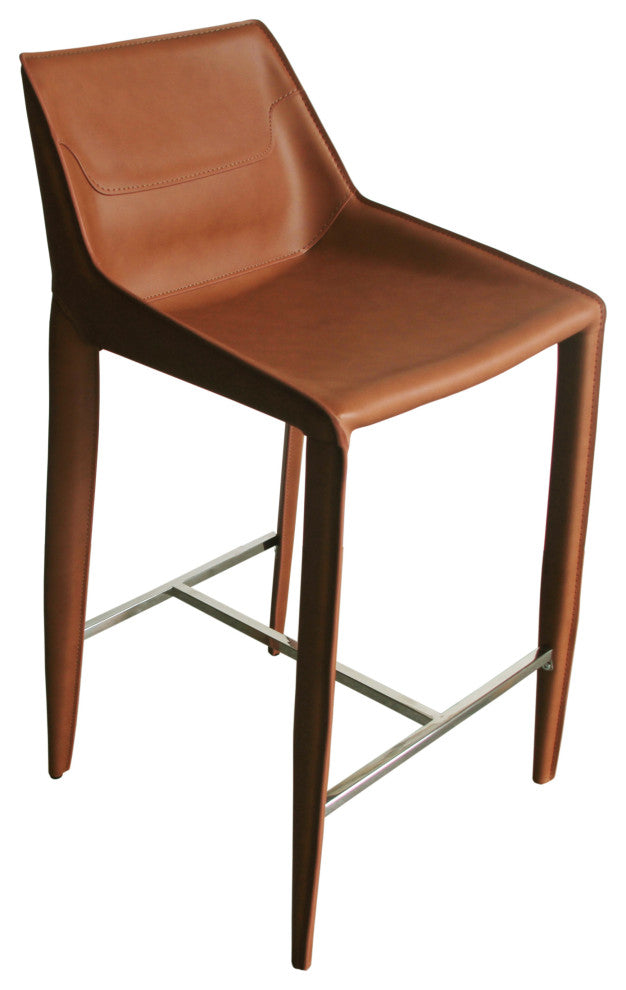 Modrest Halo Modern Cognac Saddle Leather Counter Stool