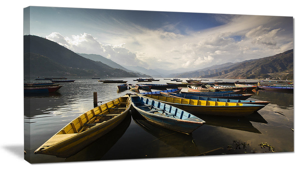 Pokhara Lakeside Boats, Boat Canvas Art Print, 32"x16"