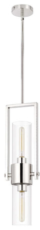 Benzara BM241872 Pendant With Cylindrical Rotatable Glass Shade, Chrome