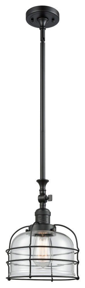 Large Bell 1-Light LED Cage Mini Pendant, Matte Black, Glass: Clear