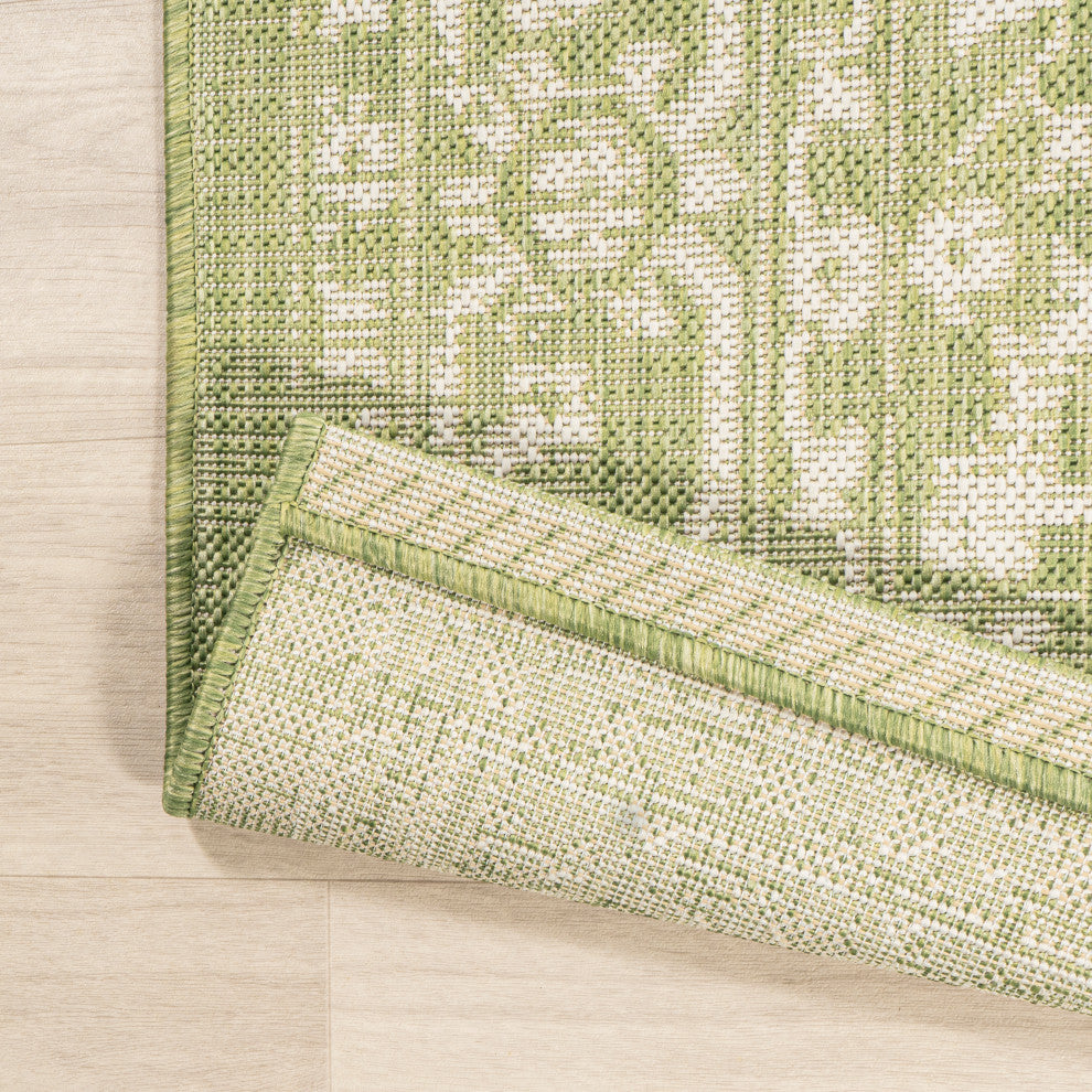 Malta Boho Medallion Textured Weave Indoor/Outdoor, Green/Cream, 5' Square