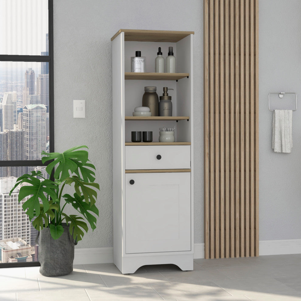 DEPOT E-SHOP Norwalk Linen Cabinet with Drawer, Light Oak/White