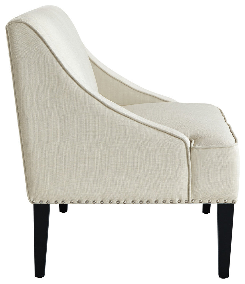 45" Cream And Black Upholstered Linen Bench
