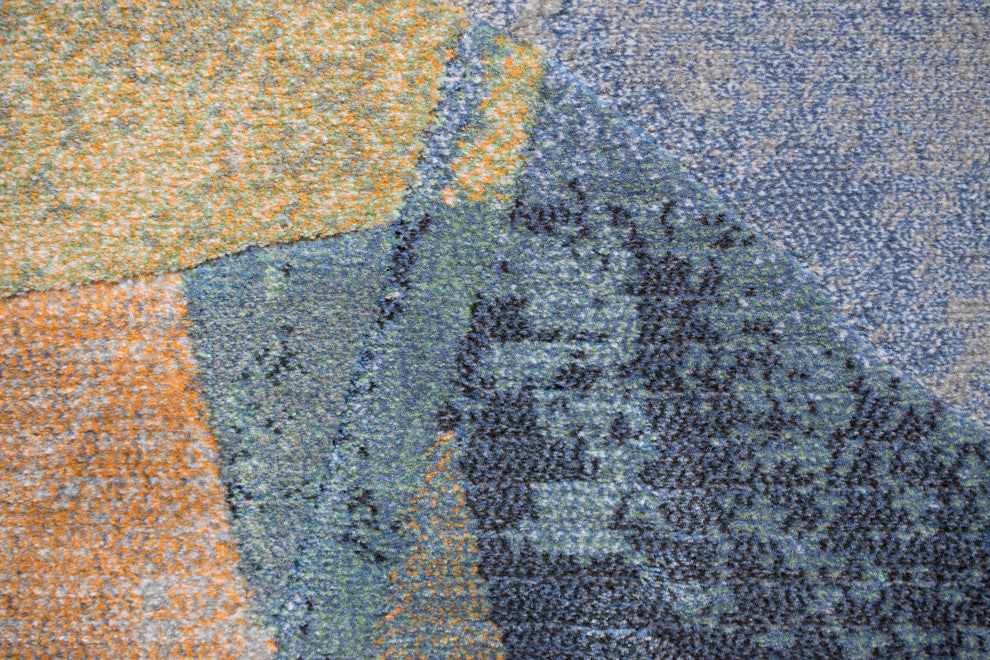 Essentials Abstract Orange, Sage, Blue, Gray, Ivory and Mauve Olefin Area Rug