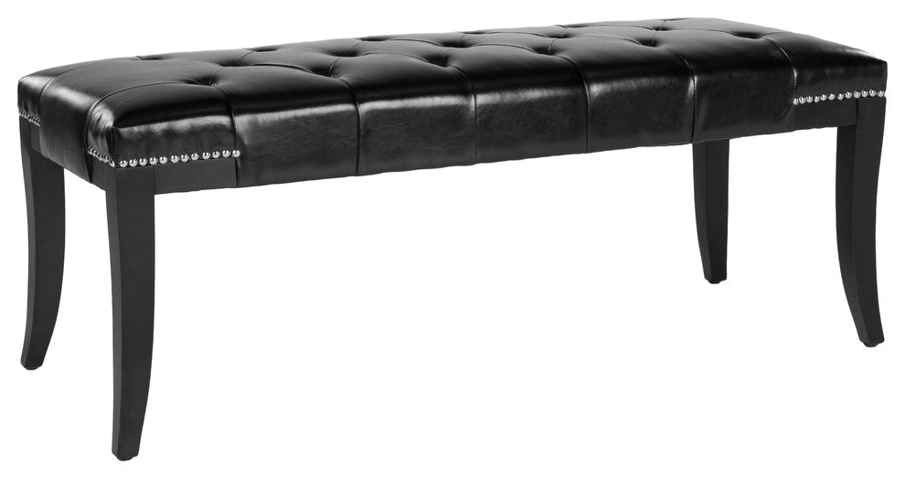 Safavieh Gibbons Bench, Black Leather