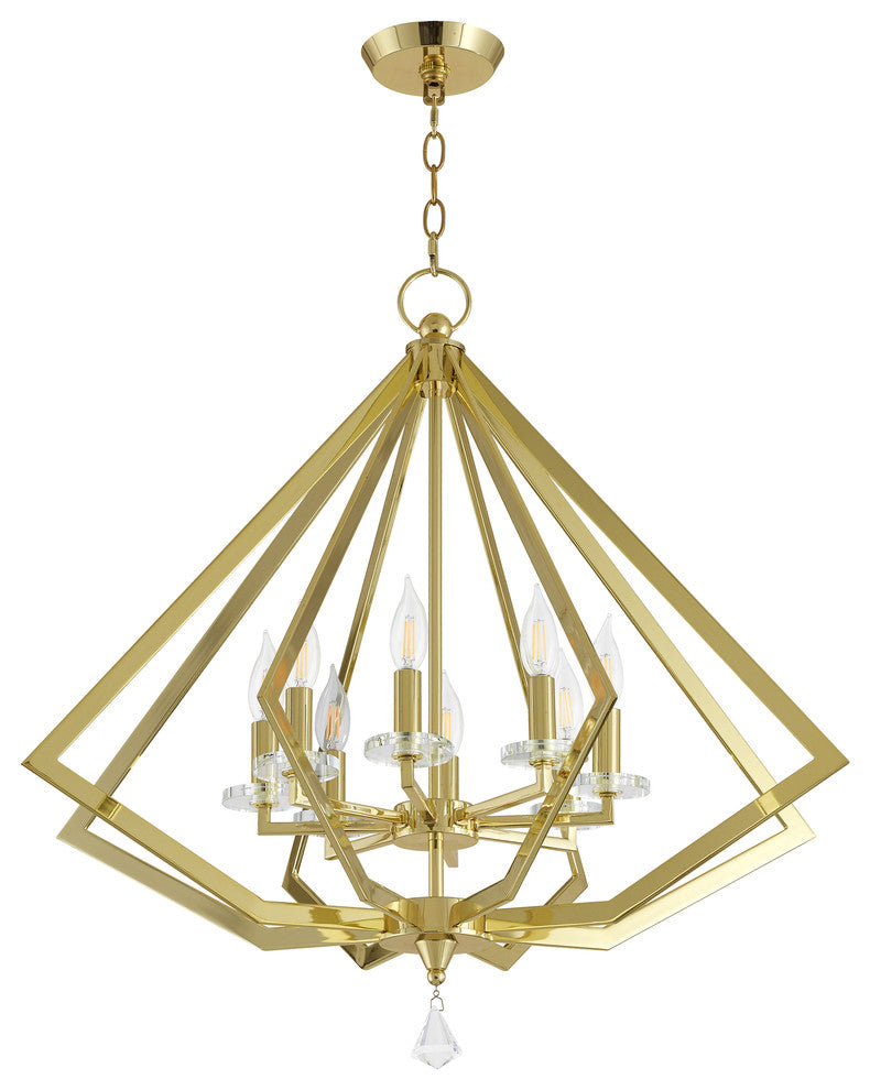 8 Light Chandelier, Polished Brass