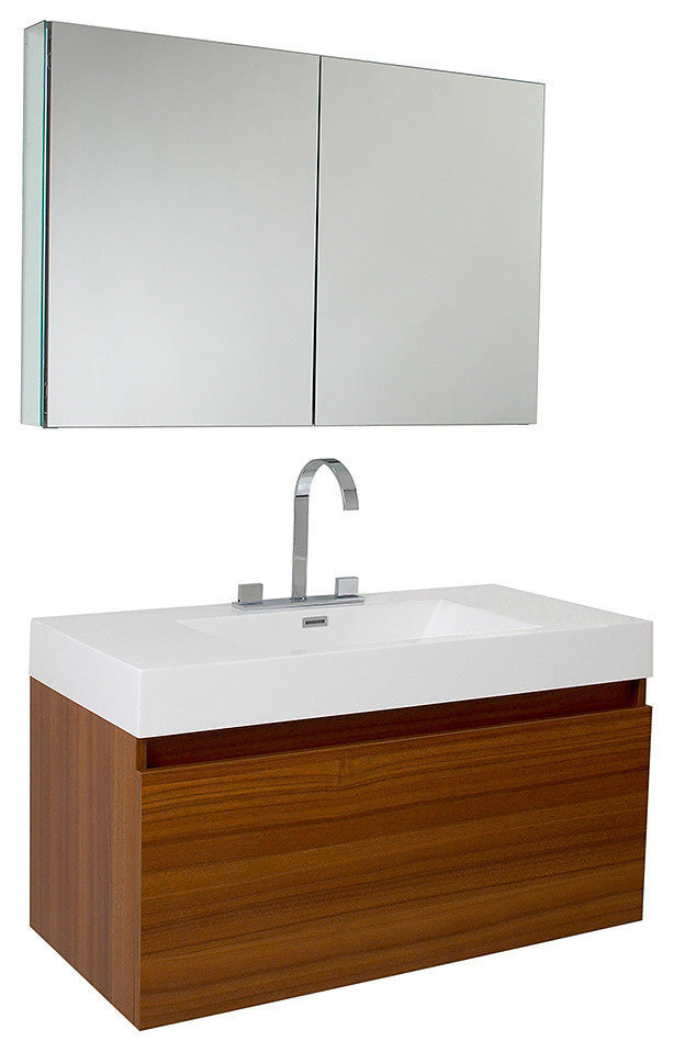Mezzo Teak Modern Bathroom Vanity With Medicine Cabinet, FFT3076BN