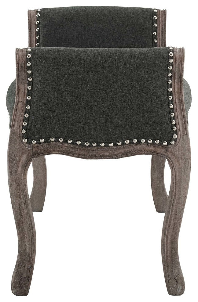 Avail Vintage French Upholstered Fabric Bench, Gray