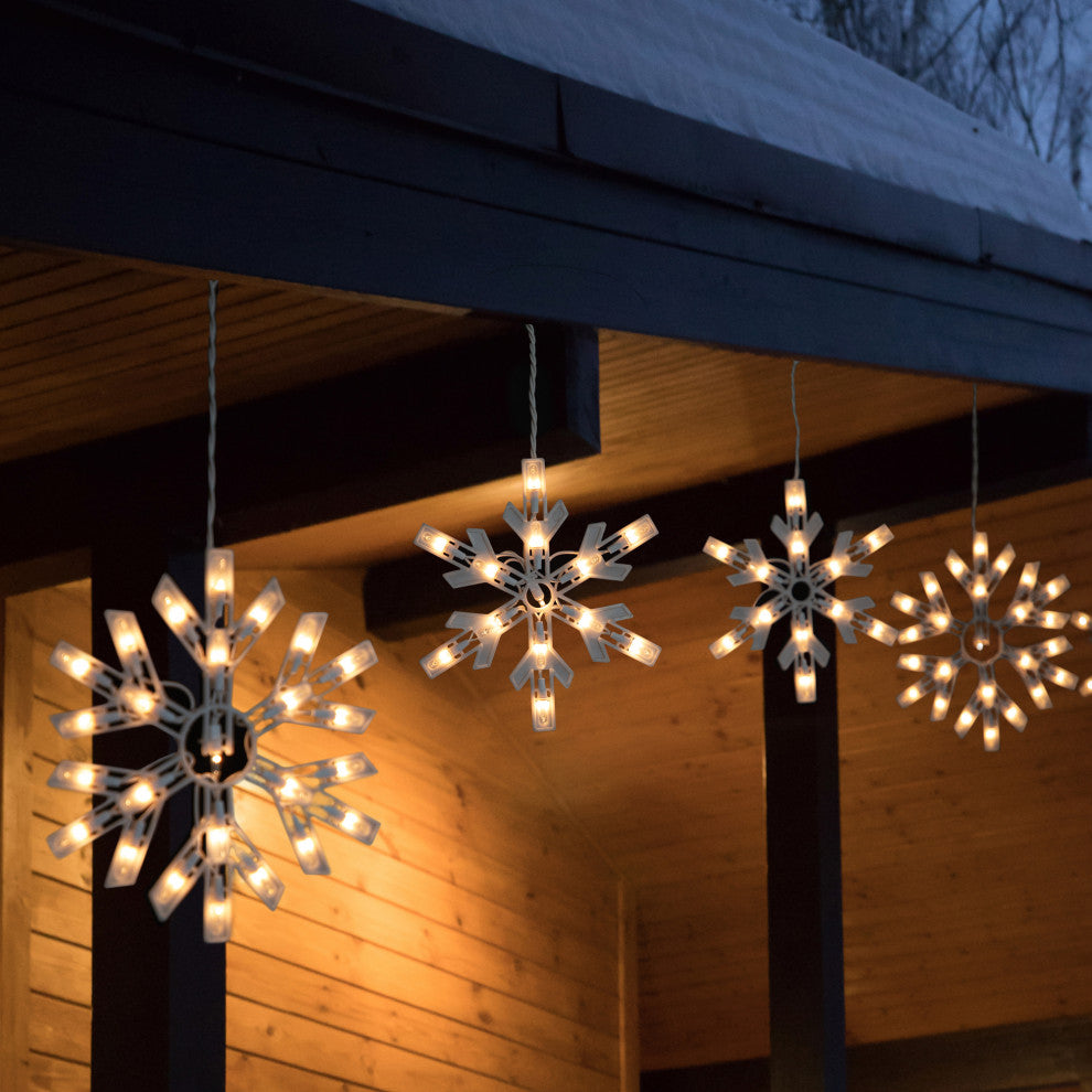 150ct White Snowflake Icicle Christmas Lights  8.5 ft White Wire