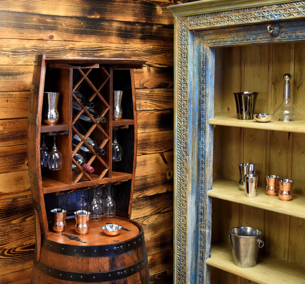 Shooter's Barrel Bar 7 Bottle Wine Hutch