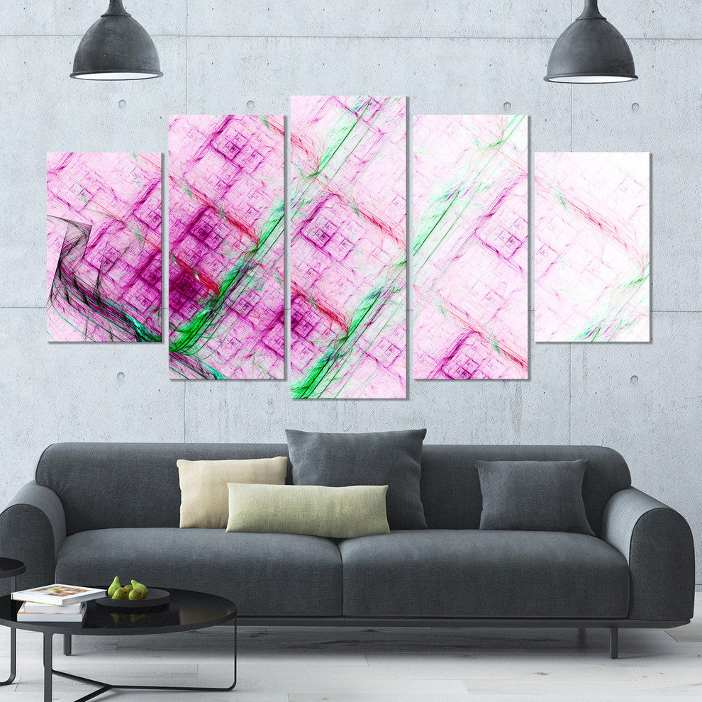 Purple Fractal Grill Pattern, Contemporary Art on Canvas, 60"x32", 5 Panels