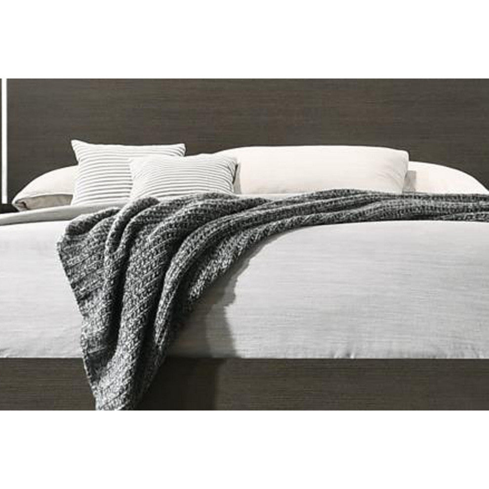 Benzara BM230684 Wooden Eastern King Bed With LED Storage Shelf, Gray
