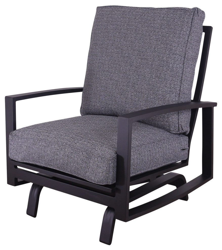 Courtyard Casual Santorini Black Aluminum 2 High Motion Chairs With Back Cushion