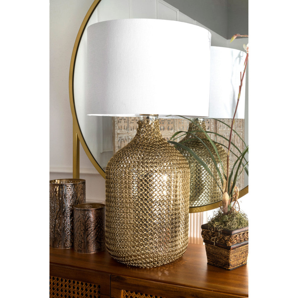Nuloom Gold Chained Glass and Iron Cotton Shade Clear Finish 3-Way Switch