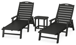 Nautical 3-Piece Chaise Lounge, Arms Set, South Beach 18" Side Table, Black
