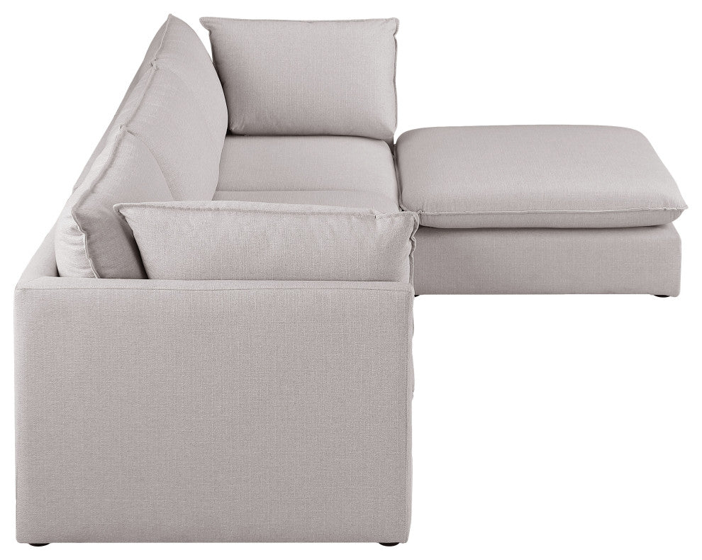 Mackenzie Linen Textured Fabric 4-Piece Modular L-Shaped Sectional, Beige